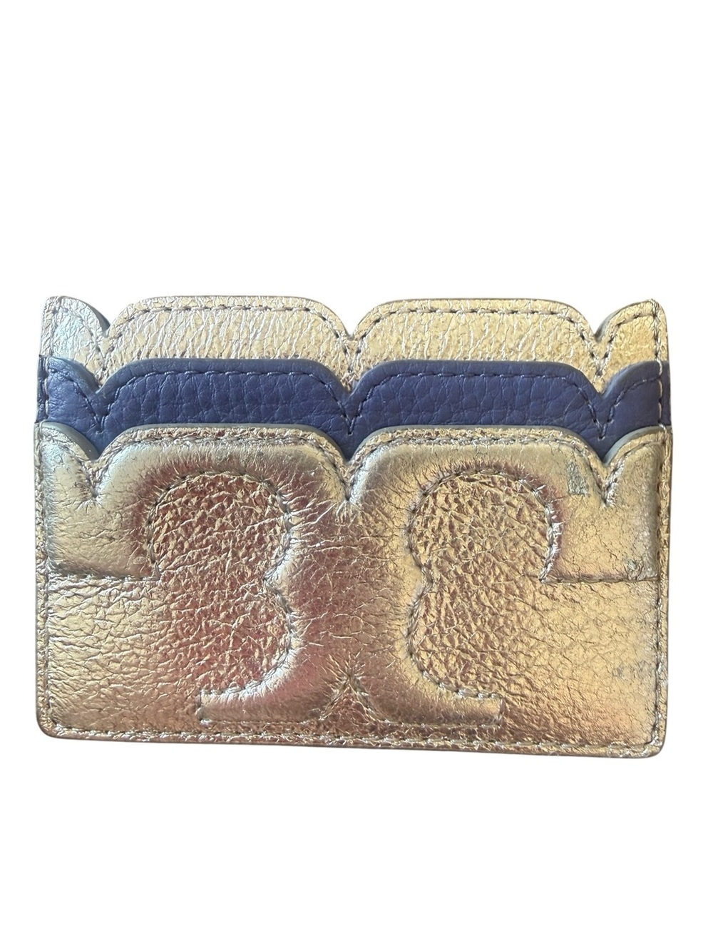 Tory Burch NWOT Metallic silver and blue  Card Holder